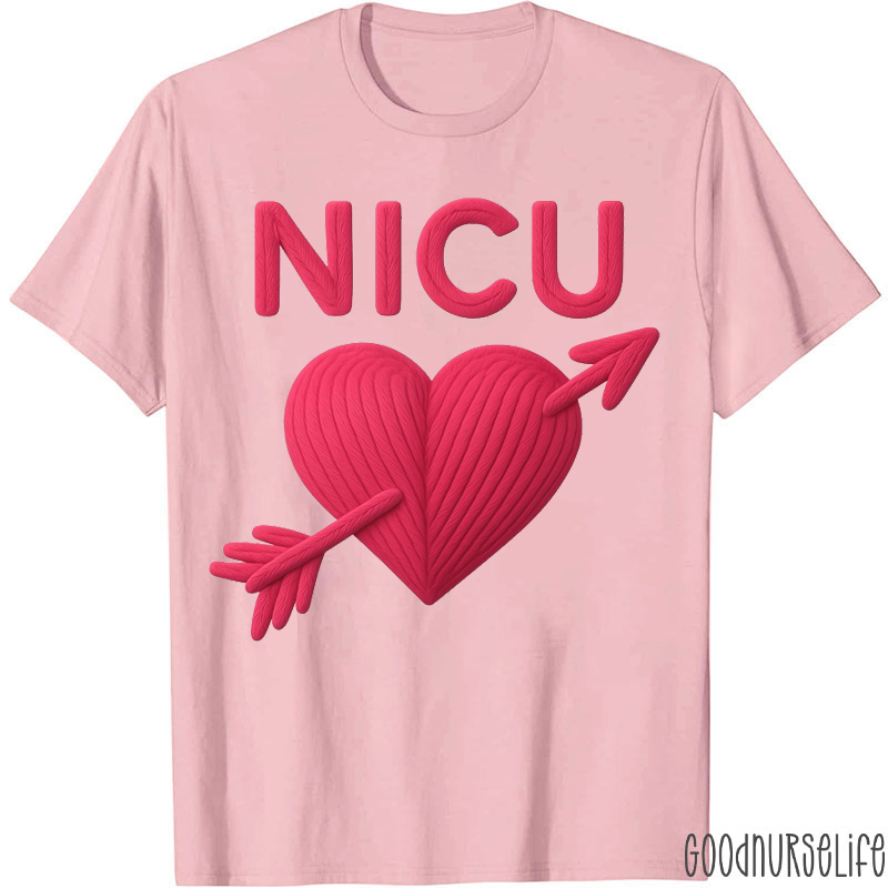 Faux Yarn Valentines NICU Heart Nurse T-shirt