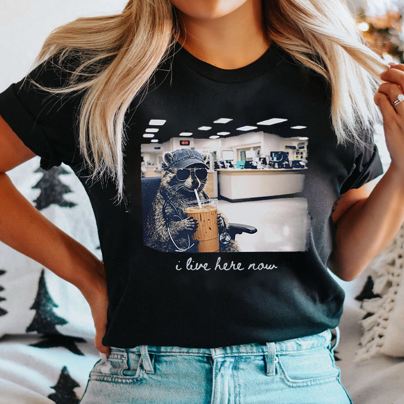 Funny Raccoon I Live Here Now Nurse T-Shirt