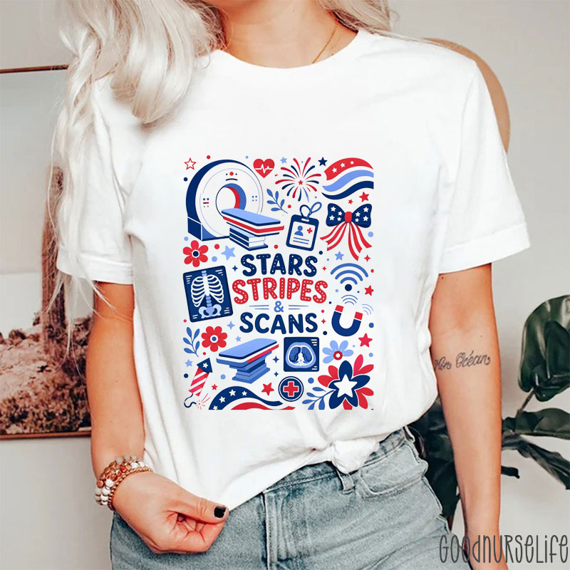 Stars Stripes And Scans Nurse T-Shirt