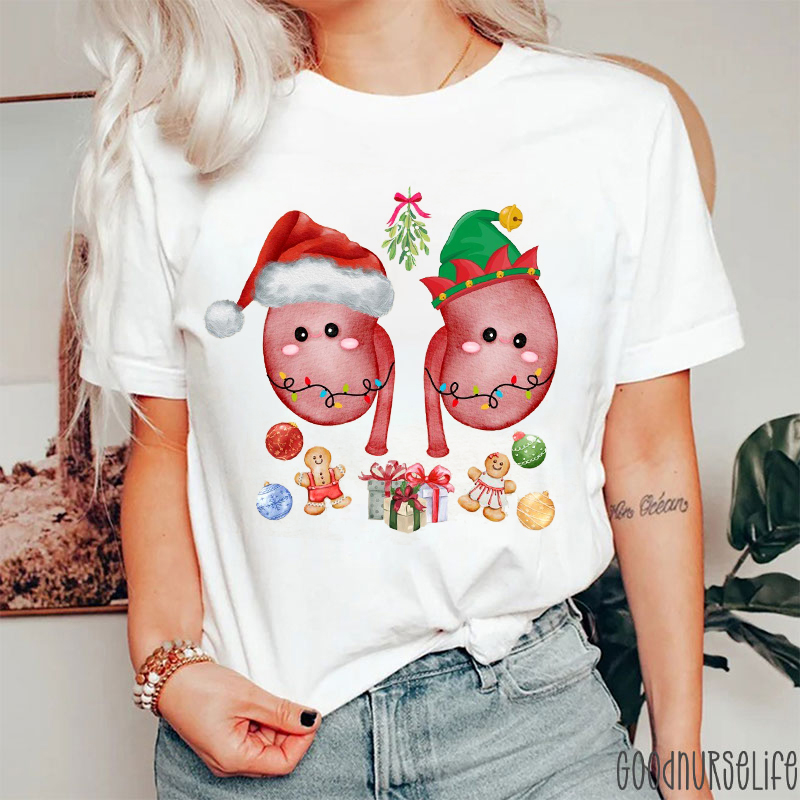 Kidney With Santa Hat And Elf Hat Nurse T-shirt