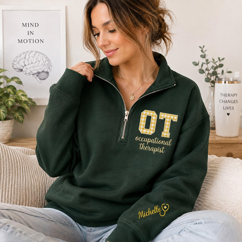 Personalized Plaid Patch Name And Job Title Quarter Zip Sweatshirt