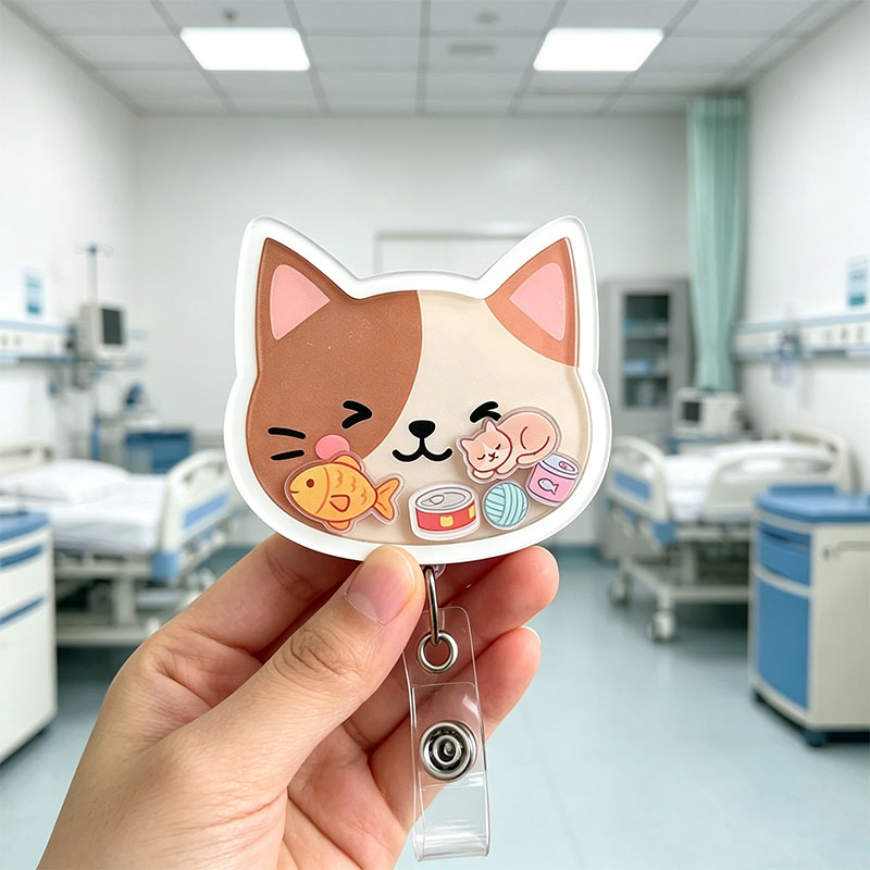 Calico Cat Shaker Badge Reel