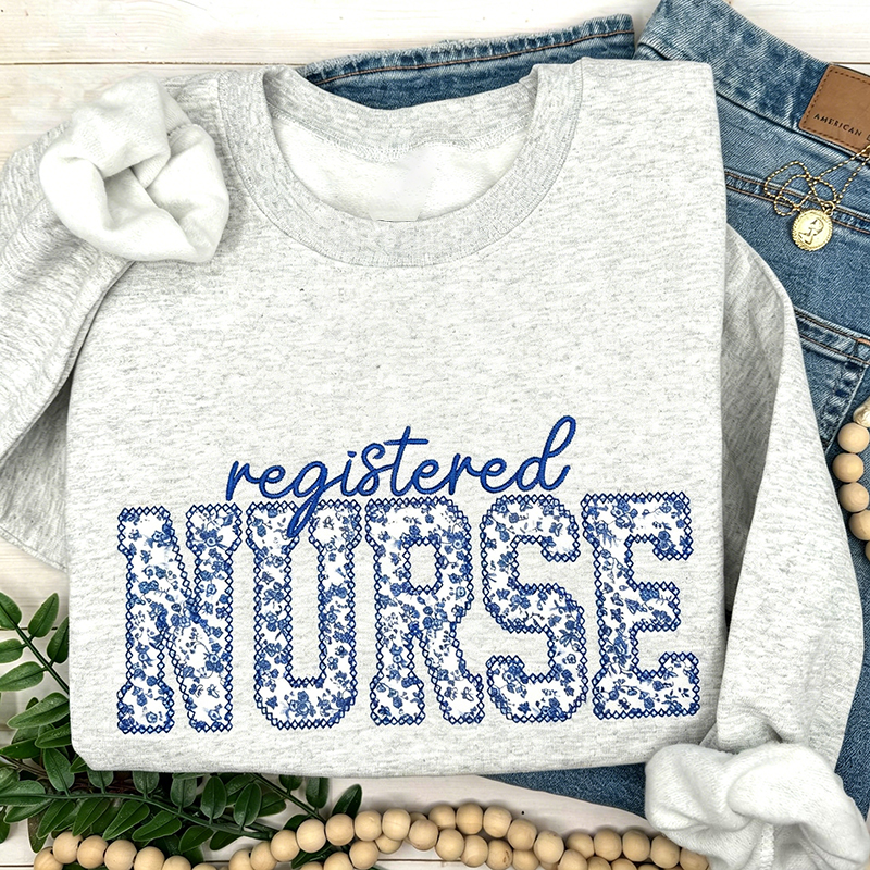 Embroidered Patch Embroidered Registered Nurse Sweatshirt