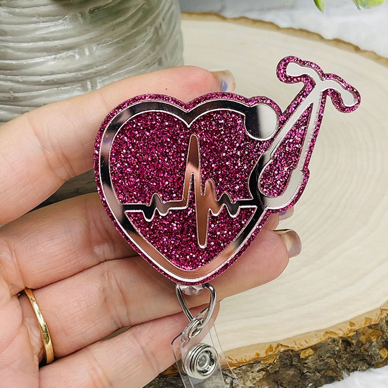 Stethoscope And HeartBeat Badge Reel