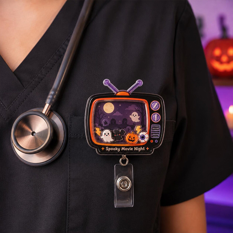 Spooky Movie Night Halloween Shaker Badge Reel
