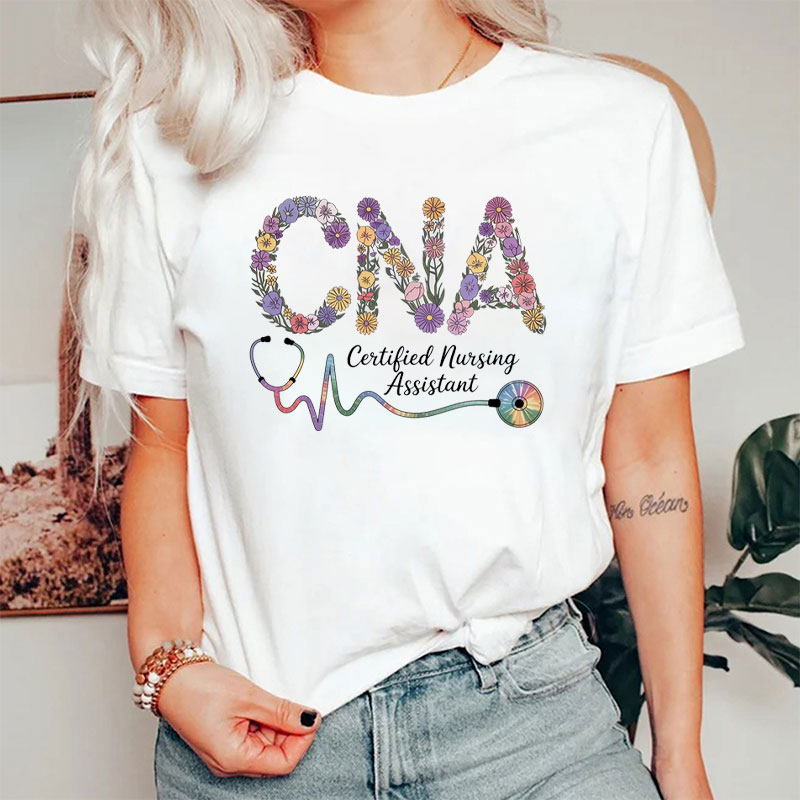 Floral And Stethoscope CNA Nurse T-Shirt
