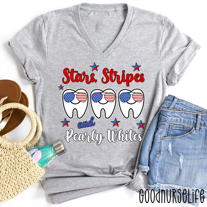 Stars Stripes And Pearly Whites Dental  Female V-Neck T-Shirt