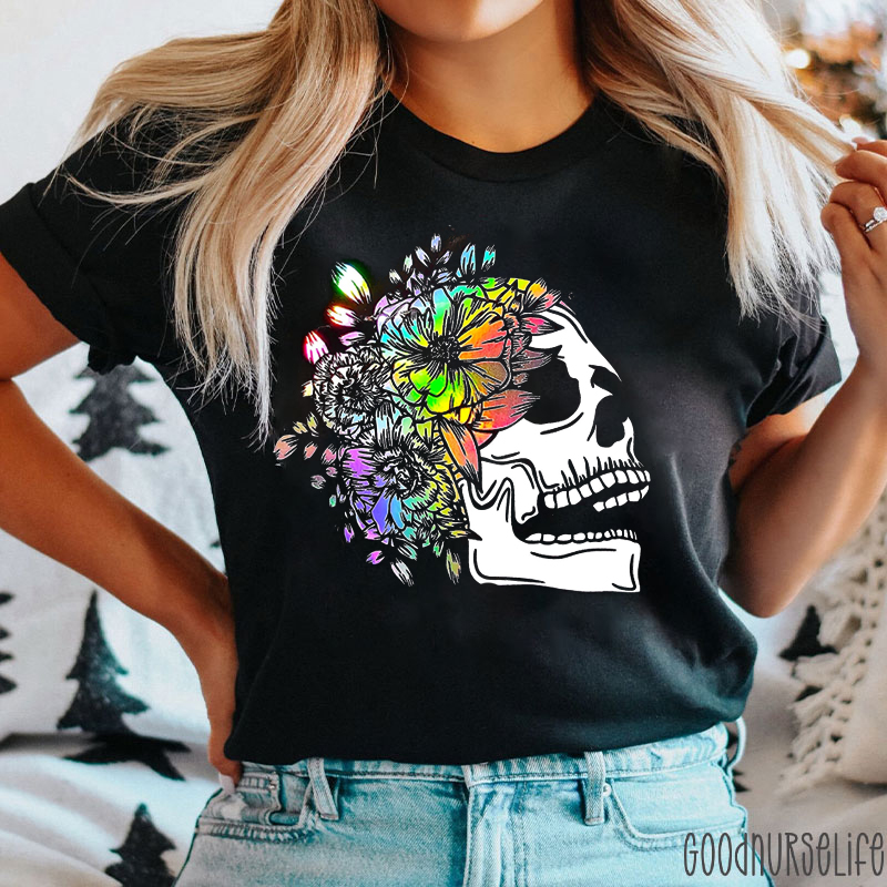 Flower Skull Nurse T-Shirt