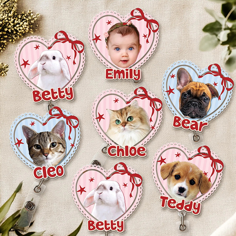 Personalized Photo Lace Heart Coquette Bow Nurse Badge Reel