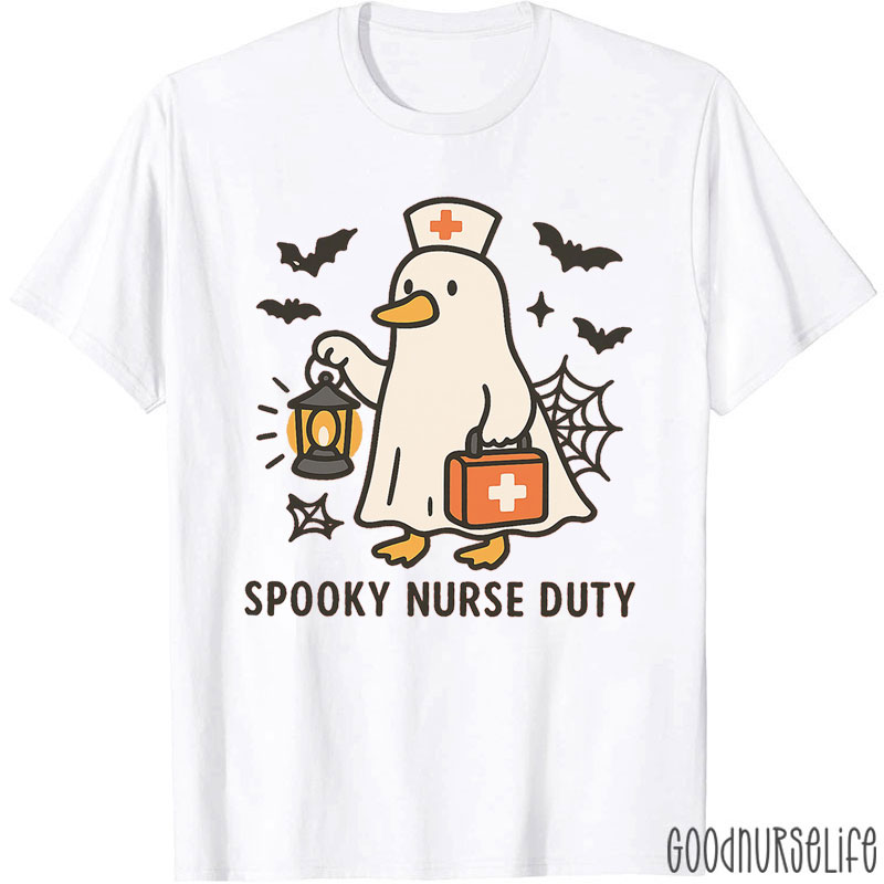 Duck In Ghost Costume And Spooky Nurse Duty Nurse T-Shirt