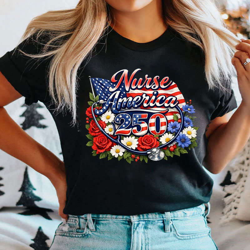 Nurse America 250 Floral Nurse T-Shirt