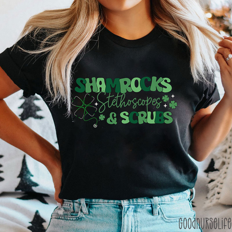 Shamrocks Stethoscopes Scrubs Nurse T-Shirt