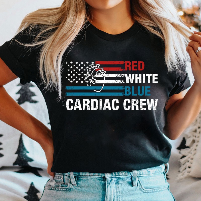 Red White Blue Cardiac Crew Nurse T-Shirt