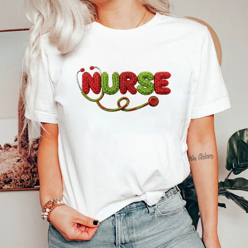 Faux Yarn Nurse With Stethoscope Nurse T-Shirt