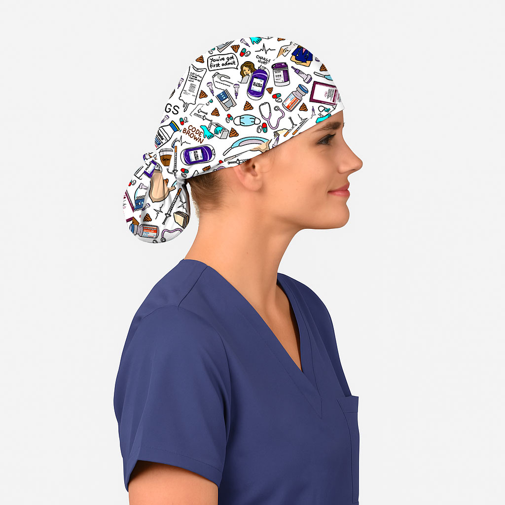 Medicine Bottles Nurse Scrub Cap