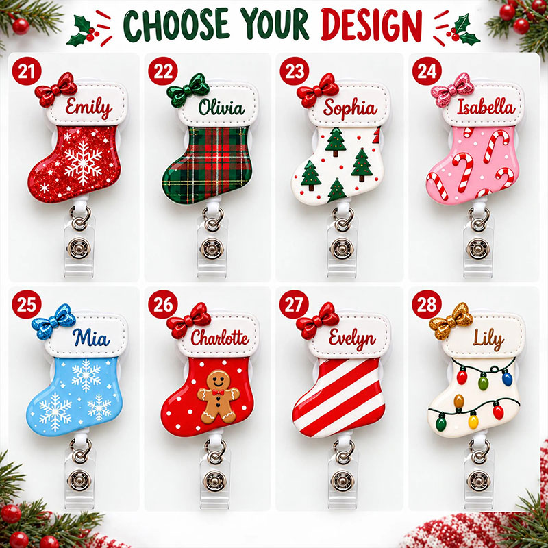 Personalized Faux 3D Christmas Socks Badge Reel