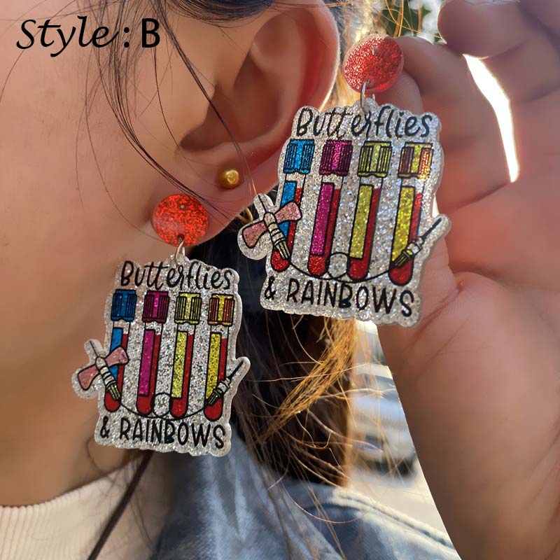 Glitter Pill Nurse Acrylic Earrings