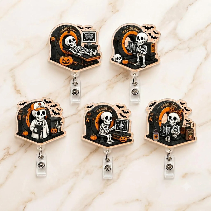 Halloween Rad Tech Skeletont Xray Badge Reel