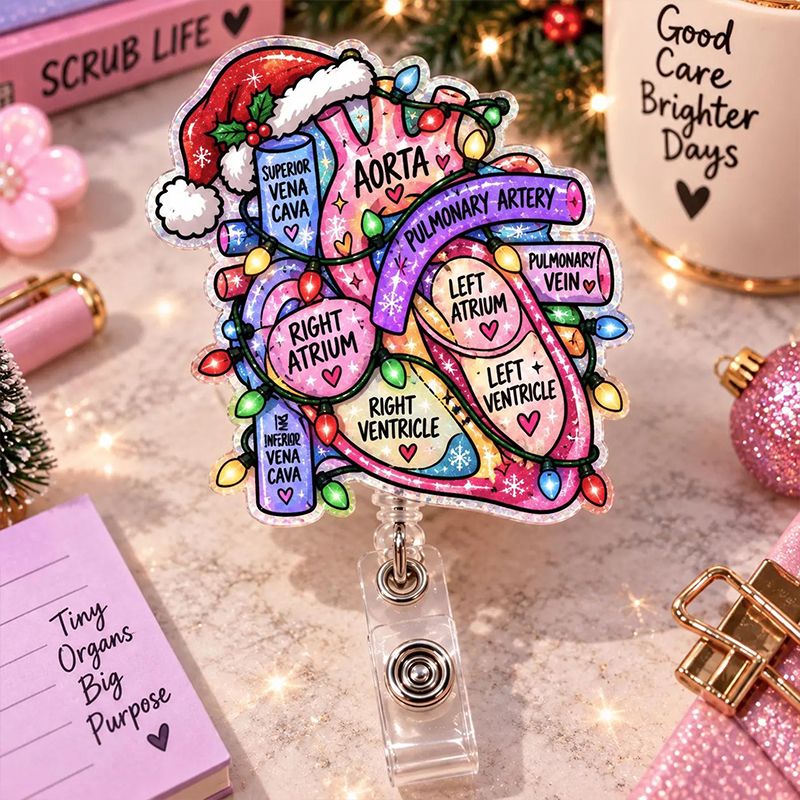 Cardiac Nurse Christmas Anatomical Heart Badge Reel