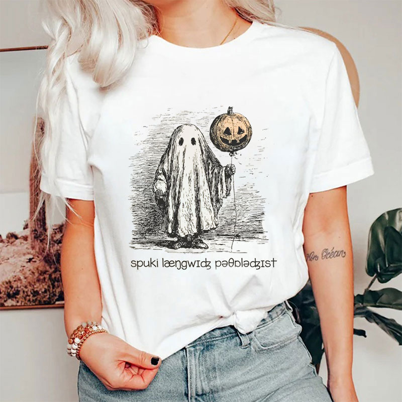 Retro Halloween Dentist Spooky Ghost With Pumpkin Balloon T-Shirt