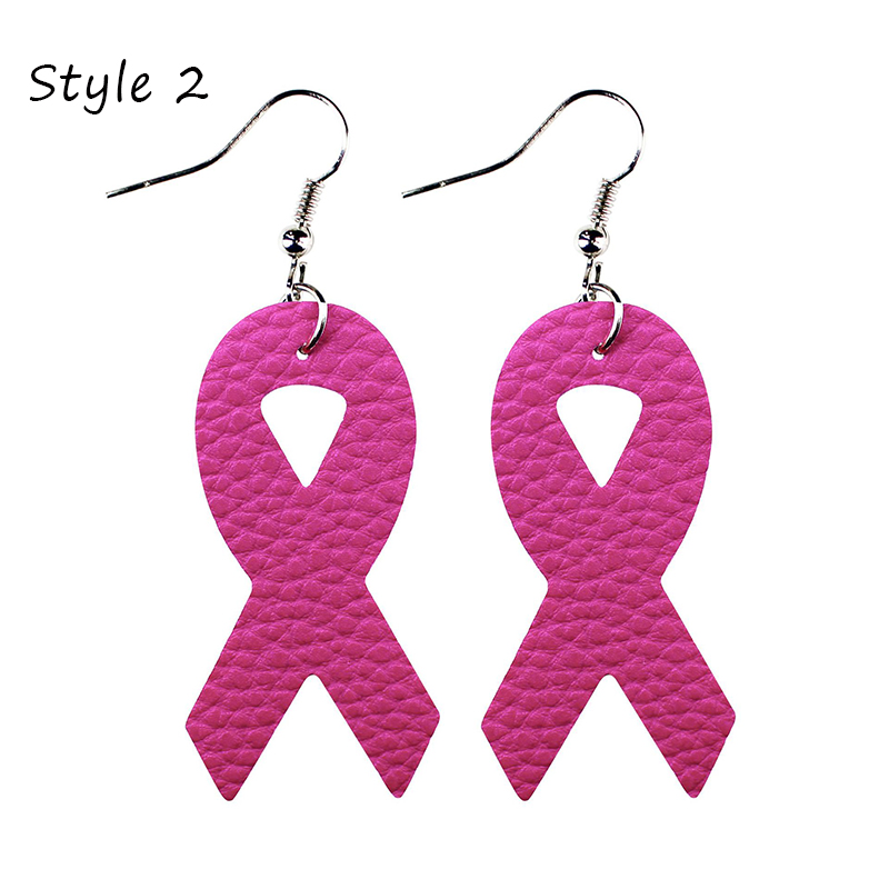 Breast Cancer Awareness Pink Ribbon Nurse Leather Earrings