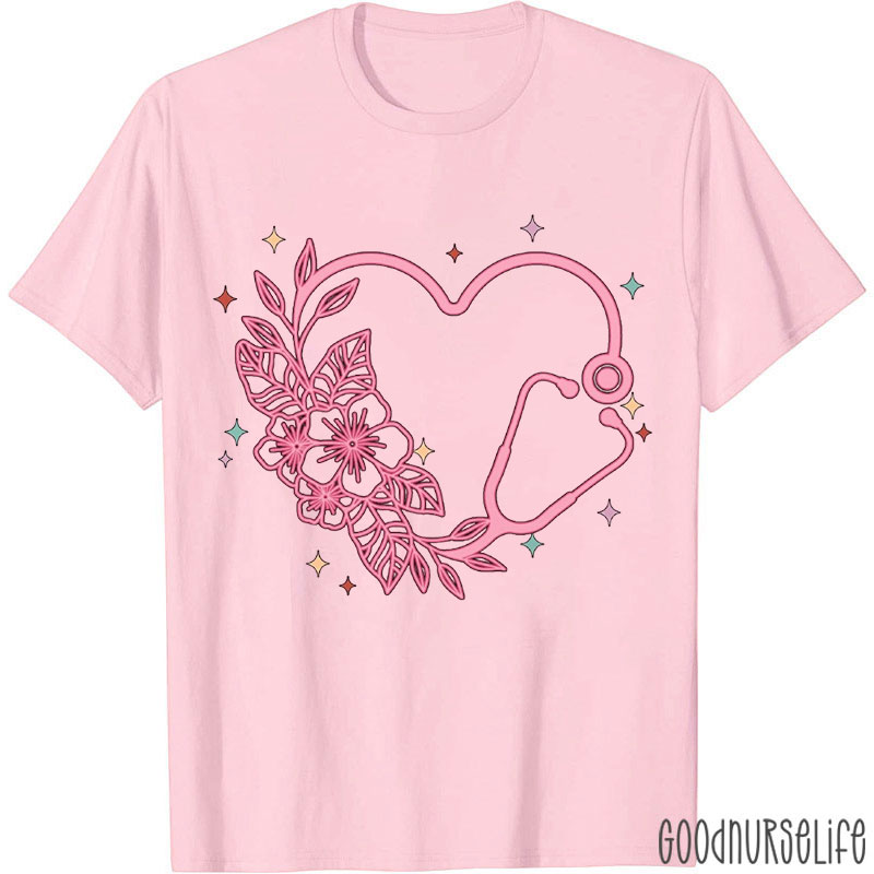 Valentine's Day Floral Stethoscope Nurse T-shirt