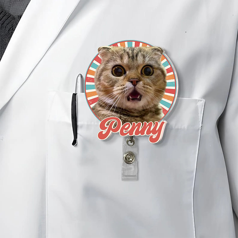 Personalized Retro Pet Photo Nurse Badge Reel