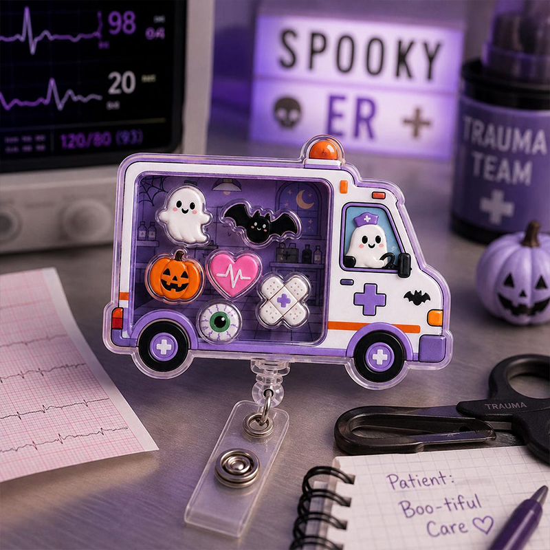 Halloween Ambulance Shaker Badge Reel