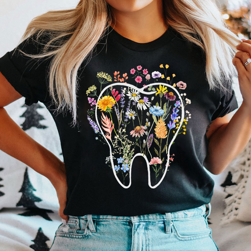 Floral Tooth Nurse T-Shirt