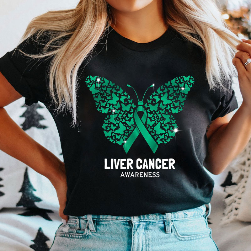 Liver Cancer Awareness Butterfly Ribbon Nurse T-Shirt