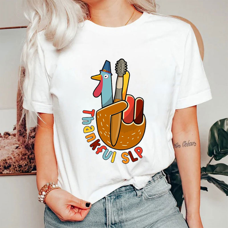 Thankful SLP Turkey With Therapy Tool T-Shirt