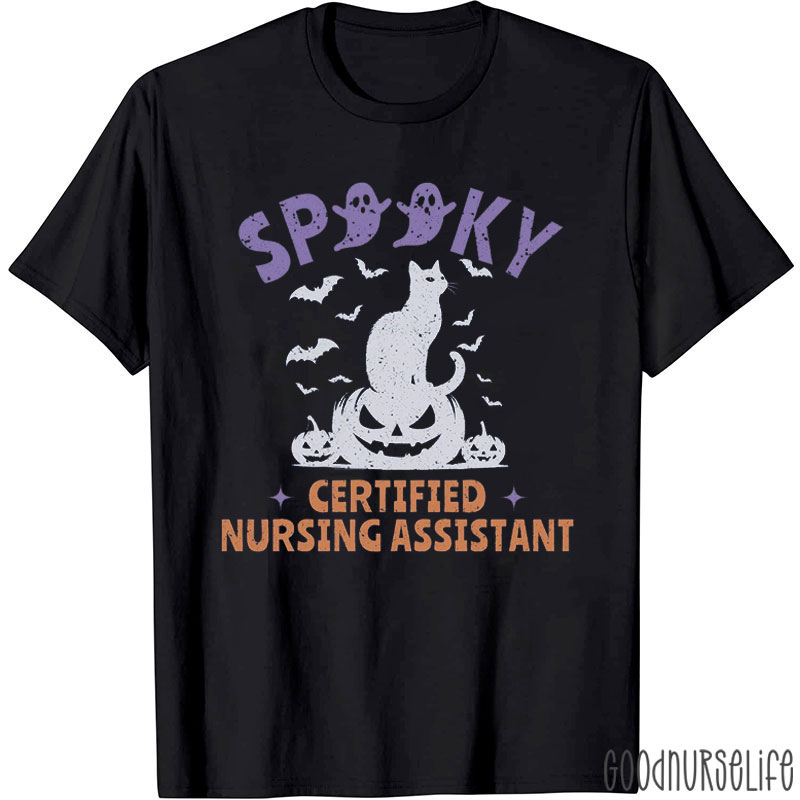 Spooky CNA Nurse And Cat Pumpkins Nurse T-Shirt