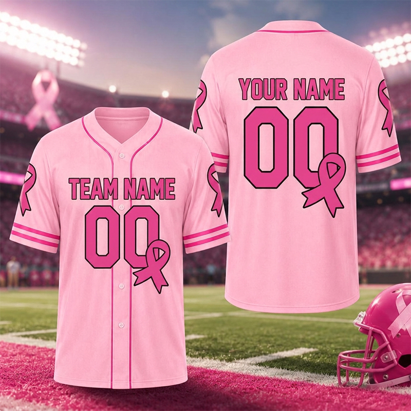 Personalized Name Number Pink Ribbon Decor Nurse Baseball Jersey