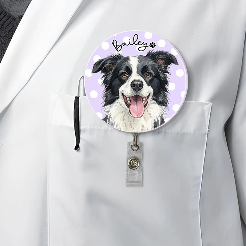 Personalized Striped Pet Photo Nurse Badge Reel