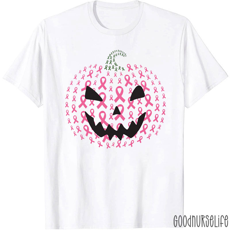Breast Cancer Awareness Halloween Pumpkin Pink Ribbon Nurse T-Shirt