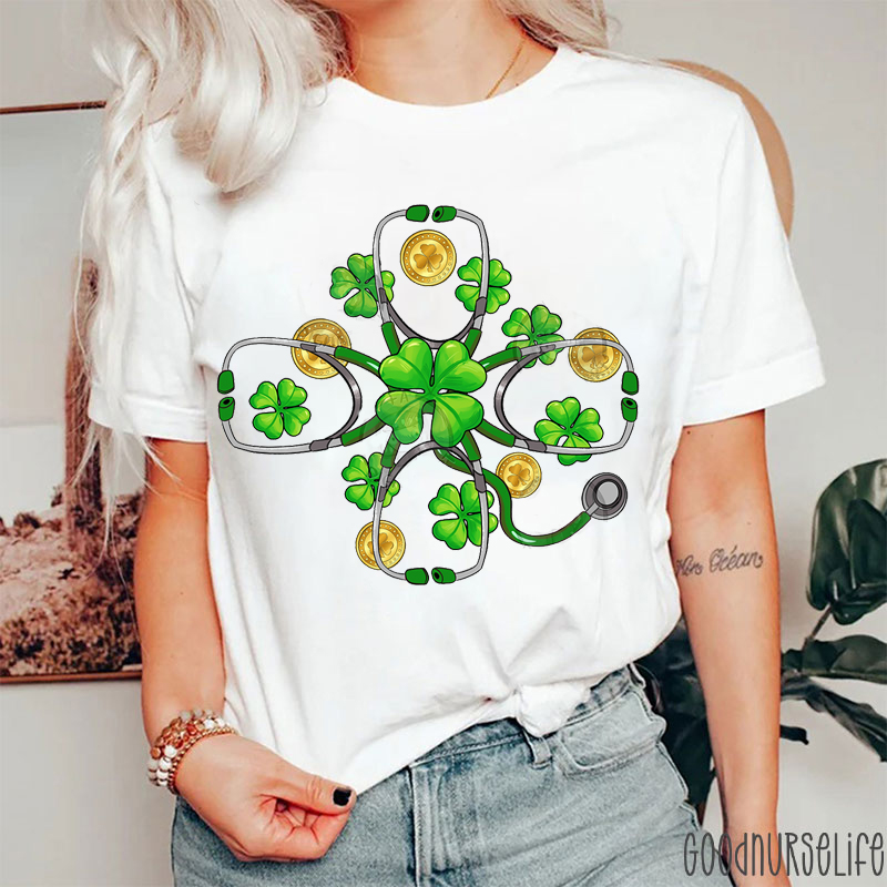 Stethoscope Four Leaf Clover St. Patrick's Day Nurse T-Shirt