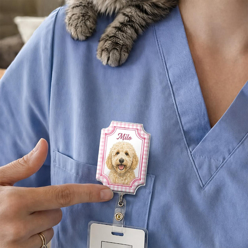 Personalized Pet Photo Watercolor Nurse Badge Reel