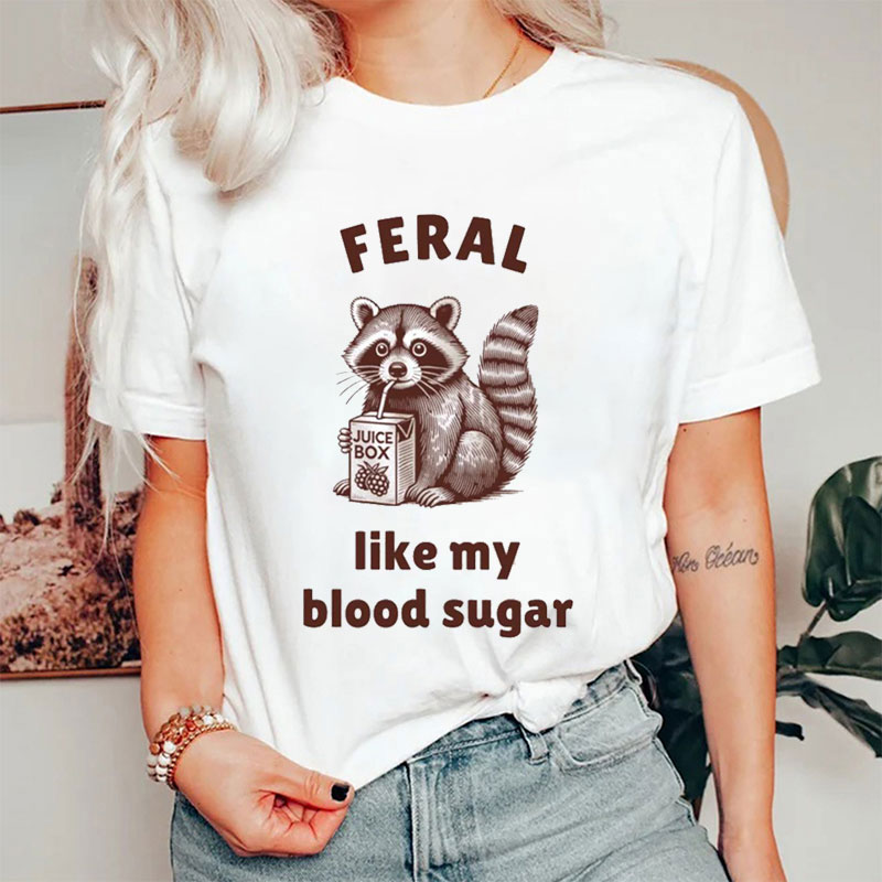 Feral Like My Blood Sugar Raccoon With Juice Box Nurse T-Shirt