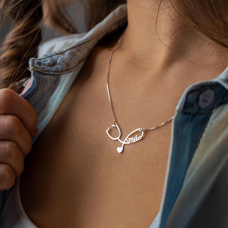 Personalized Name And Stethoscope Necklace