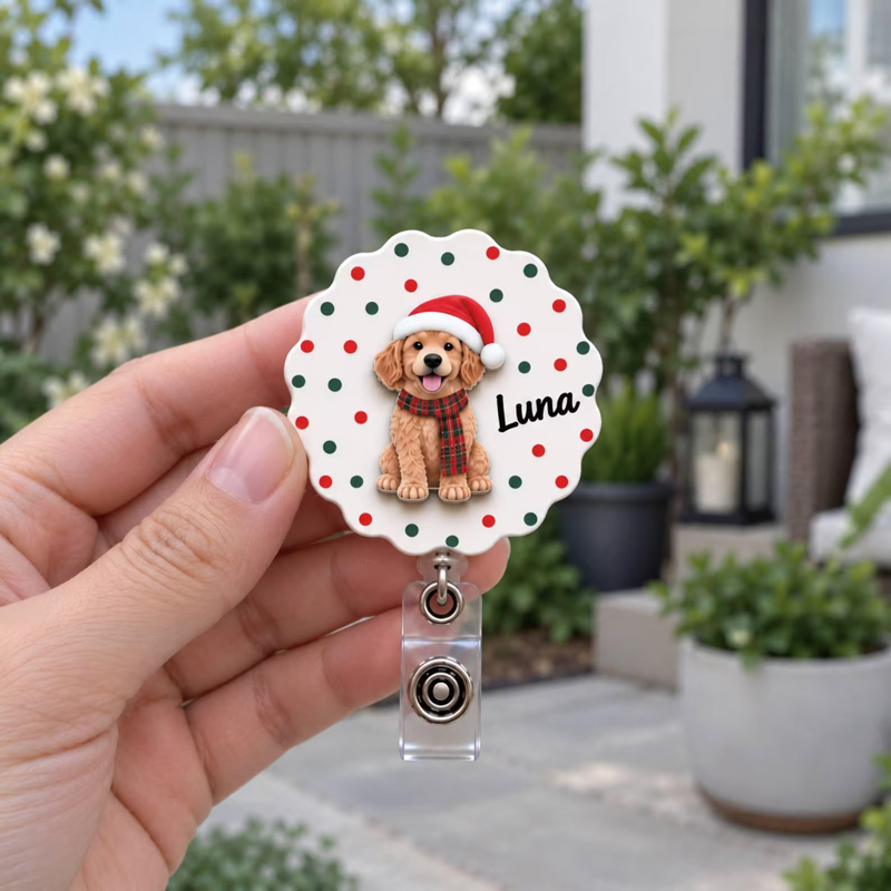 Personalized Cute Christmas Puppy Badge Reel