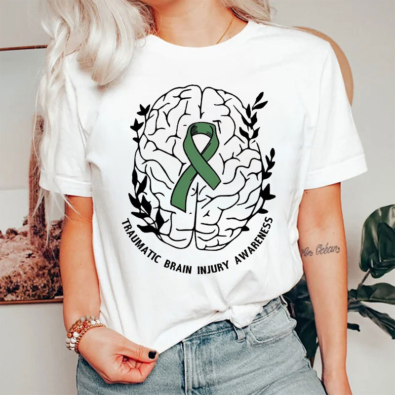 Traumatic Brain Injury Awareness Green Ribbon T-shirt