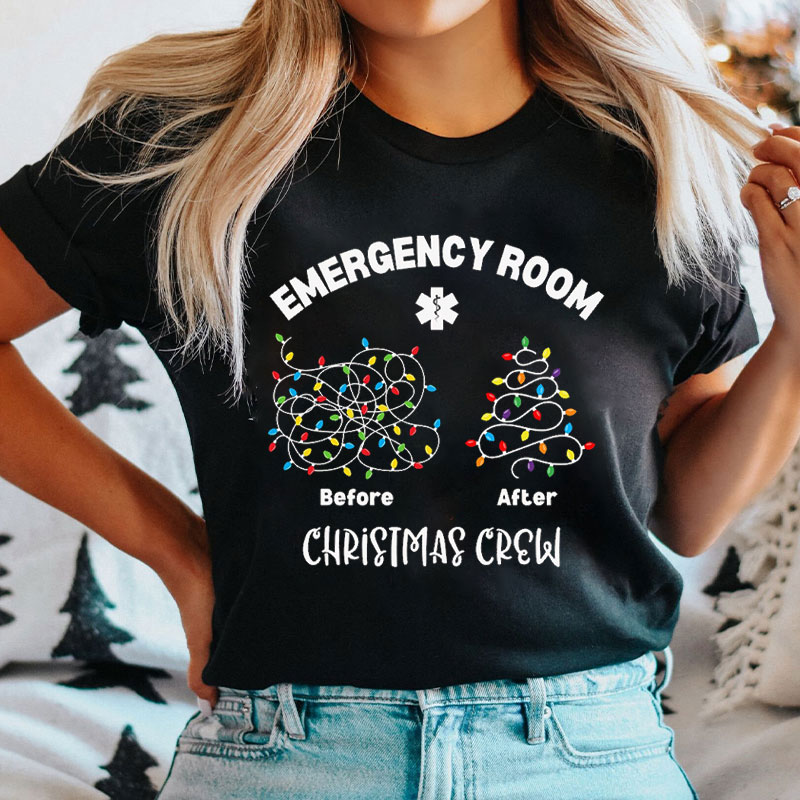 Emergency Room Before After Lights Christmas Crew Nurse T-Shirt