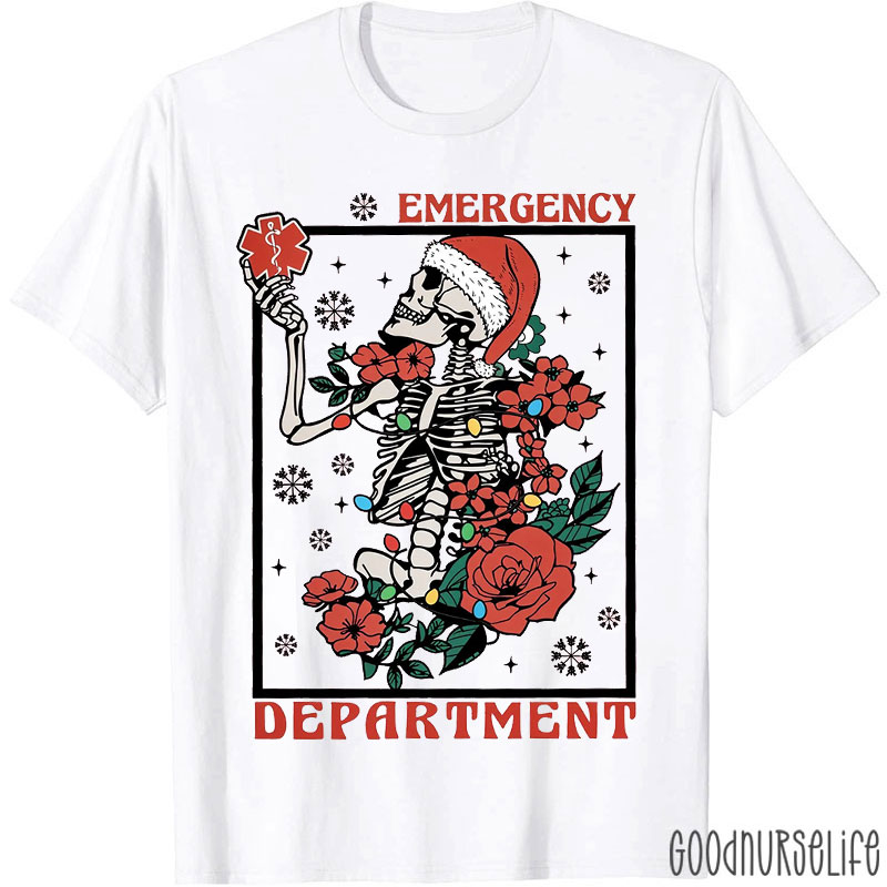Skeletal Santa With Medical Symbol Nurse T-Shirt