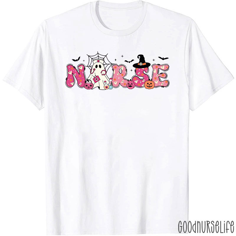 Spooky Nurse With Halloween Cute Ghost Nurse T-Shirt