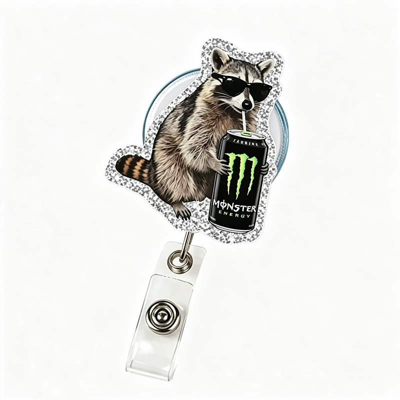 Racoon With Monster Energy Nurse Badge Reel