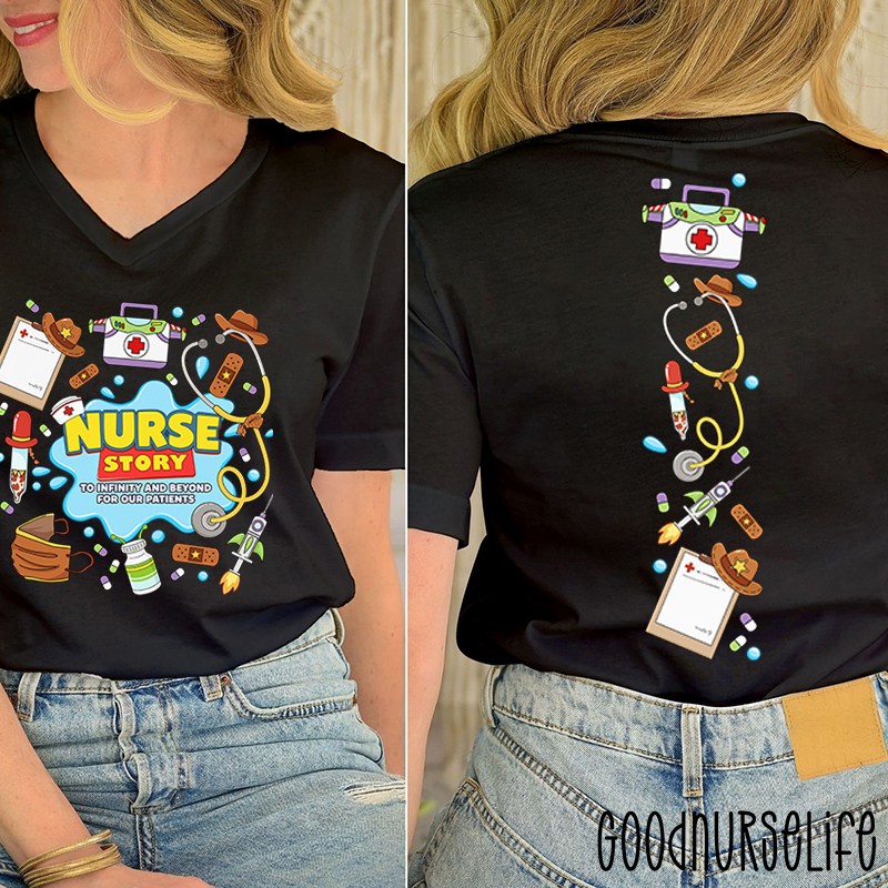 Nurse Story Medical Equipment Lab Week Female V-Neck Two Sided T-Shirt