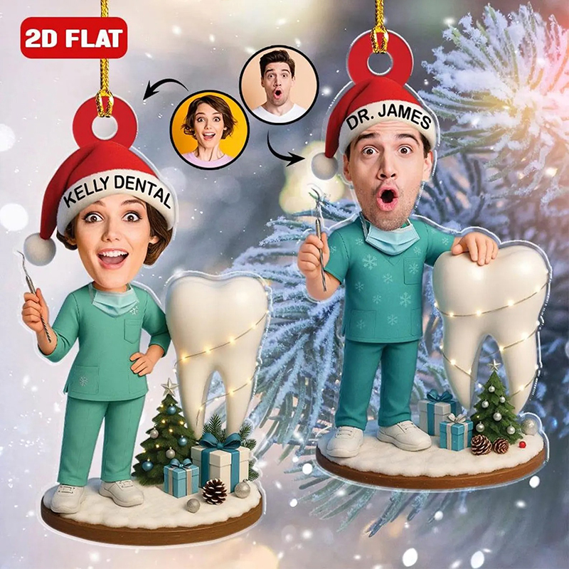 Personalized Name And Face Dentistry Employee Acrylic Christmas Ornament