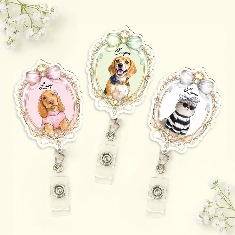 Personalized Dog And Cat Photo Nurse Badge Reel