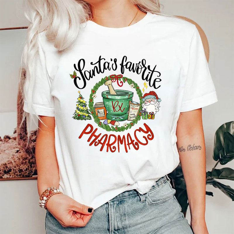 Santa's Favorite Pharmacy Christmas Festive Rx Mortar And Pestle T-Shirt