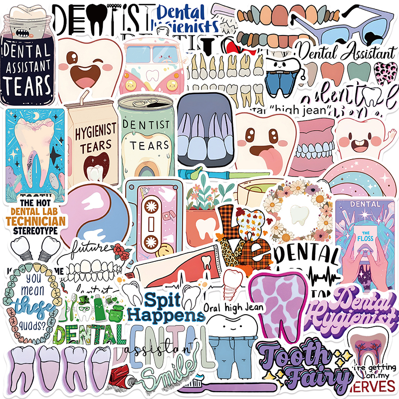 50PCS Cartoon Dental Dentist Doodle Nurse Stickers